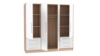Kleiderschrank Forte® aus Holz in Holzfarben Kleiderschrank Jupiter Sonoma Eiche & Weiß – Breite ca. 207 cm, vier Türen, sechs Schubladen