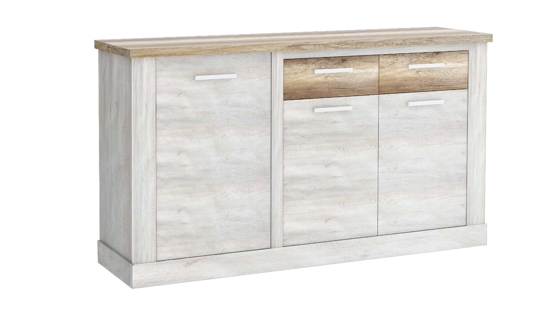 Sideboard Forte® aus Holz in Weiß Sideboard Duro Pinie weiß & Eiche antik – drei Türen, zwei Schubladen