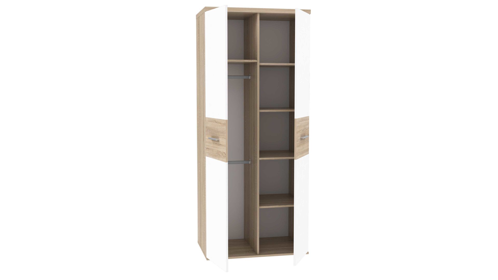Kleiderschrank Forte® aus Holz in Holzfarben Kleiderschrank Sonoma eichefarbene & weiße Kunststoffoberflächen – zwei Türen