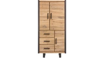 Einzelschrank WOODS & TRENDS aus Holz in Holzfarben WOODS & TRENDS Stauraumschrank Brooklyn  als Wohnzimmermöbel Railway braunes Eichefurnier – drei Türen, drei Schubladen