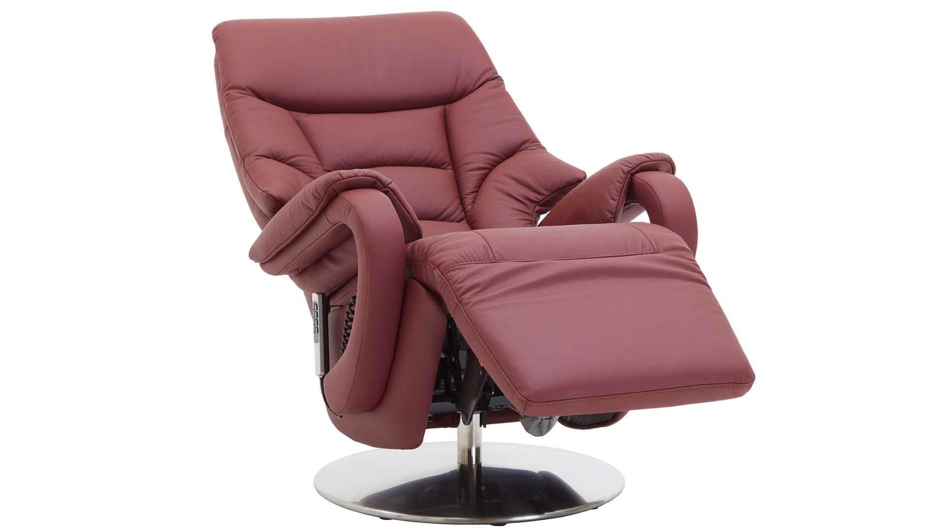 Relaxsessel Steinpol polsteria aus Leder in Rot Relaxsessel mit elektrischen Funktionen melotfarbenes LongLife-Leder Duca & Edelstahl-Tellerfuß - drei Motoren