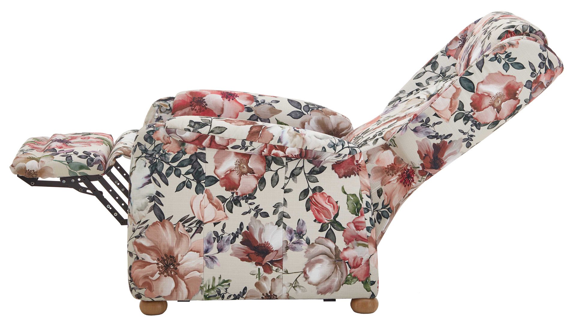 Ohrensessel Steinpol polsteria aus Stoff in Mehrfarbig Ohrensessel mit Motor floraler Stoffbezug Aster beige & Eiche biancofarbene Holzfüße - ein Motor