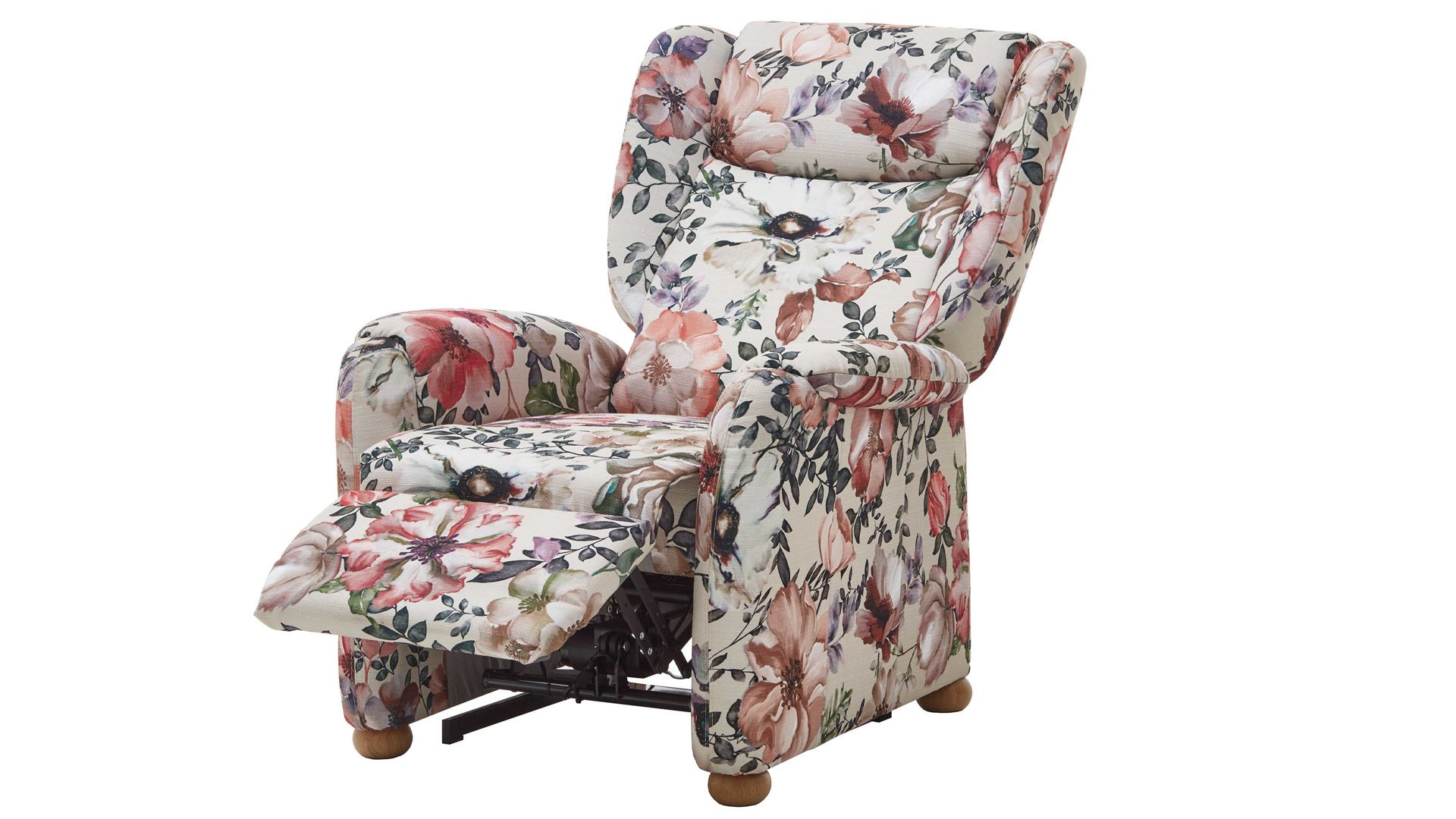 Ohrensessel Steinpol polsteria aus Stoff in Mehrfarbig Ohrensessel mit Funktion floraler Stoffbezug Aster beige & Eiche biancofarbene Holzfüße