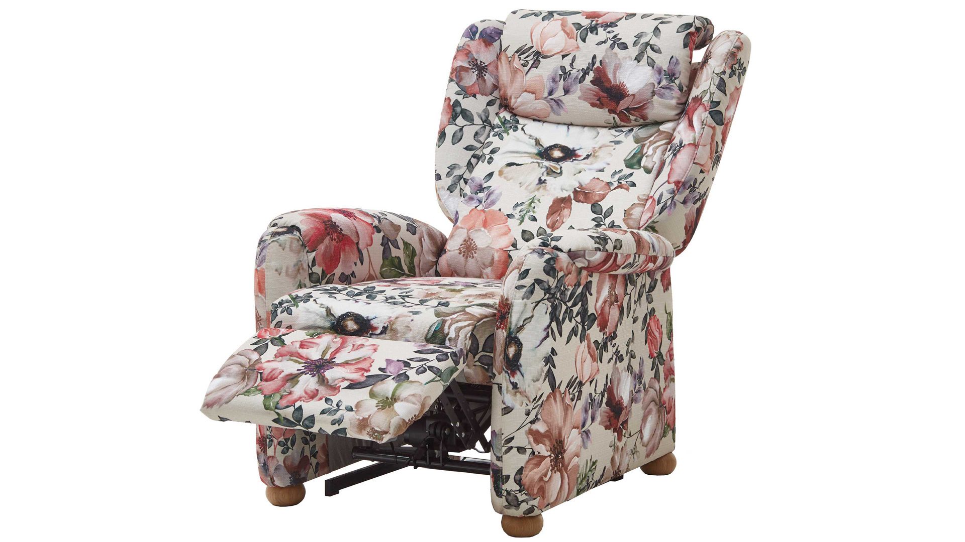 Ohrensessel Steinpol polsteria aus Stoff in Mehrfarbig Ohrensessel mit Funktion floraler Stoffbezug Aster beige & Eiche biancofarbene Holzfüße