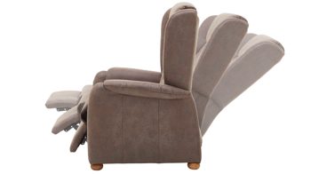 Ohrensessel Steinpol polsteria aus Stoff in Braun Ohrensessel mit manuellen Funktion brauner Stoffbezug Büffel & geölte Eichenholzfüße