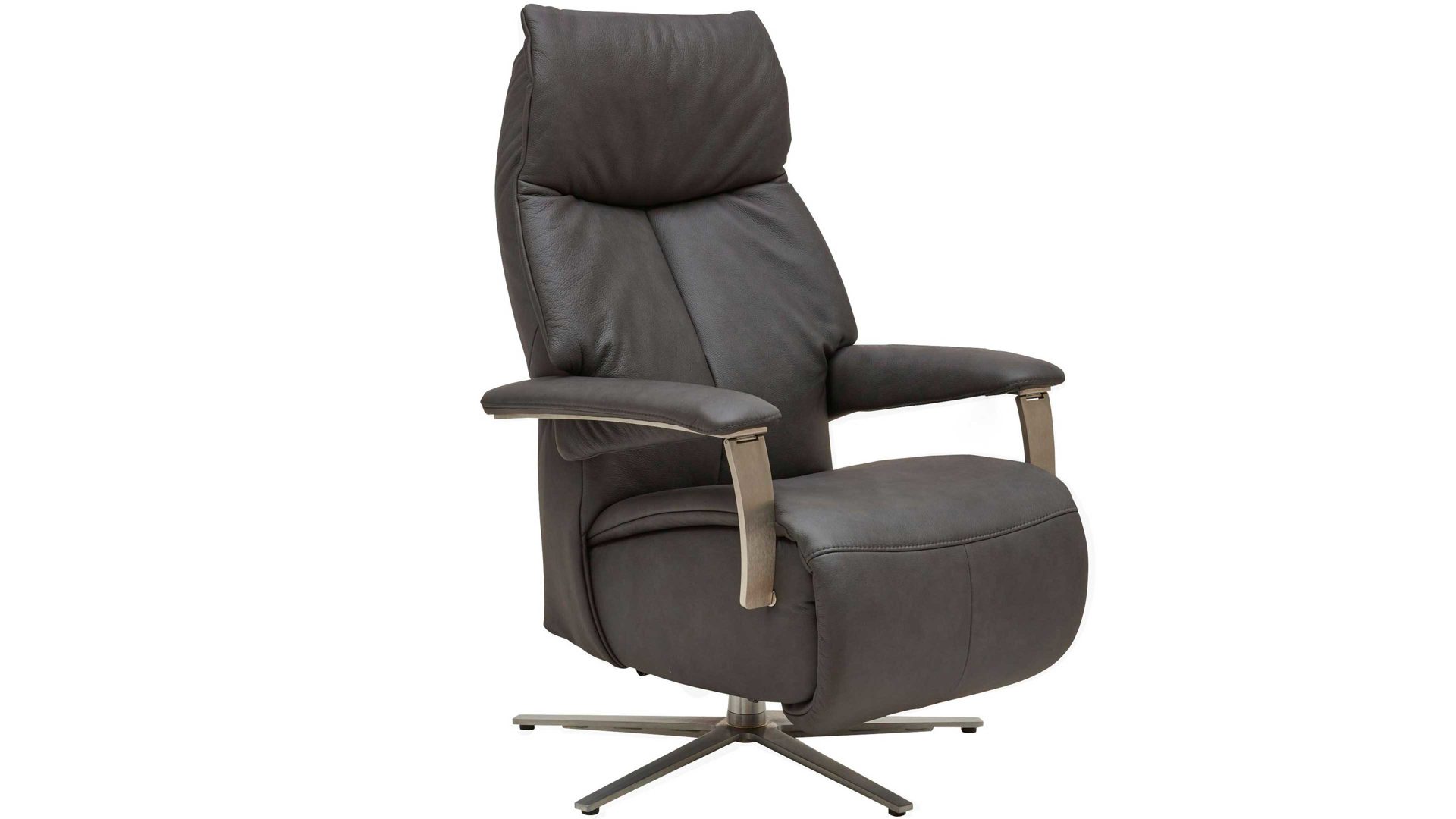 Relaxsessel Interliving aus Leder in Grau Interliving Sessel Serie 4551 – Sessel 56U44 colafarbenes LongLife-Leder & edelstahlfarbener Sternfuß – zwei Motoren