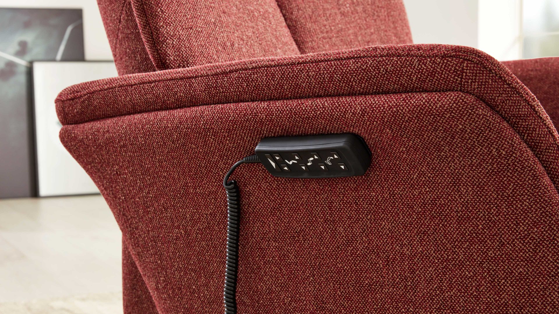 Relaxsessel Interliving aus Stoff in Rot Interliving Sessel Serie 4550 - Sessel 56V12 zwei Motoren - chiantifarbener Melangestoff Q2 & anthrazitfarbener Sternfuß