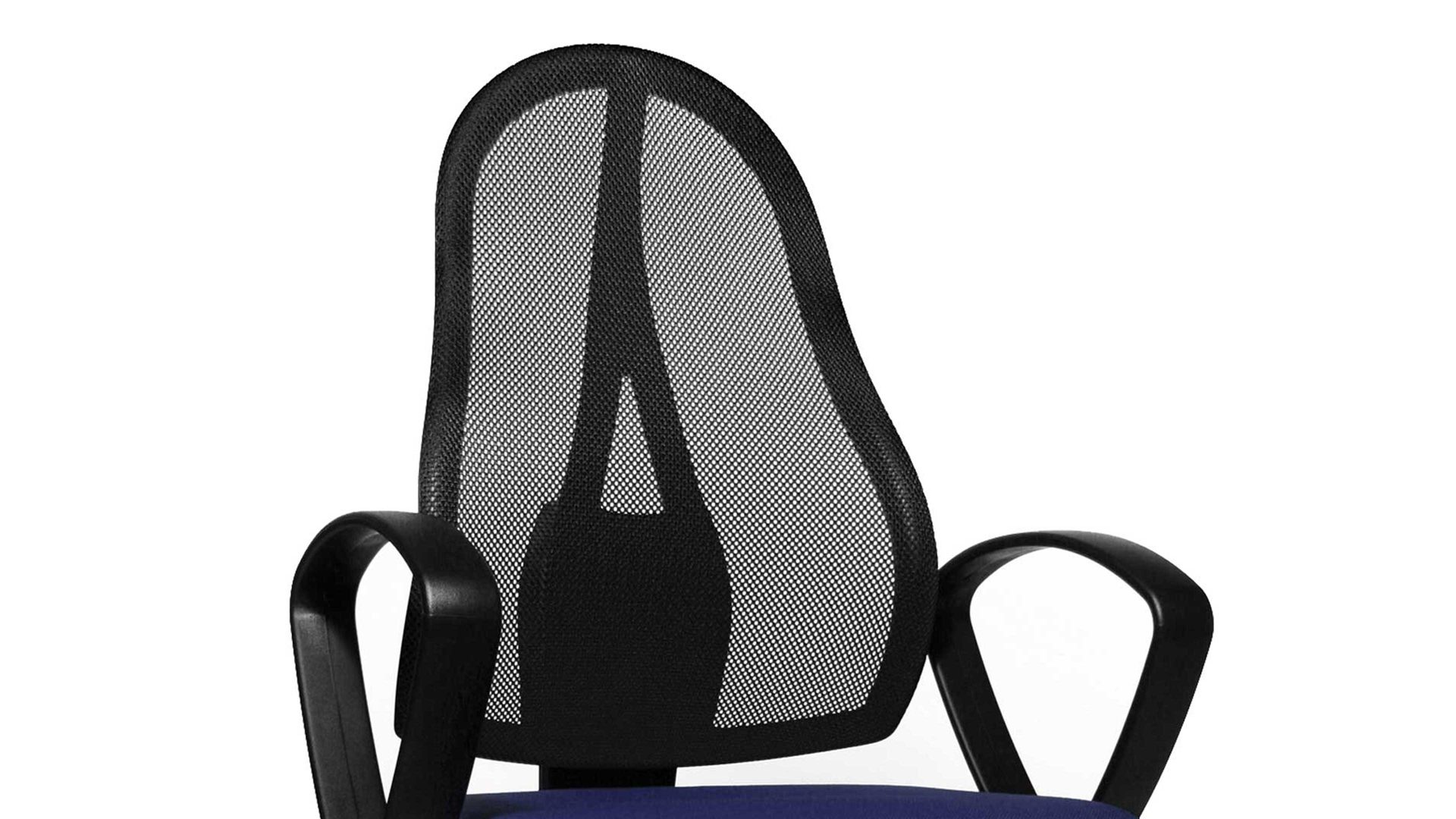 Drehstuhl OrthoSedis aus Stoff in Blau Drehstuhl orthoSedis 20 als ergonomisches Büromöbel blauer Sitzbezug G26 & schwarze Netzbespannung, verchromtes Drehkreuz