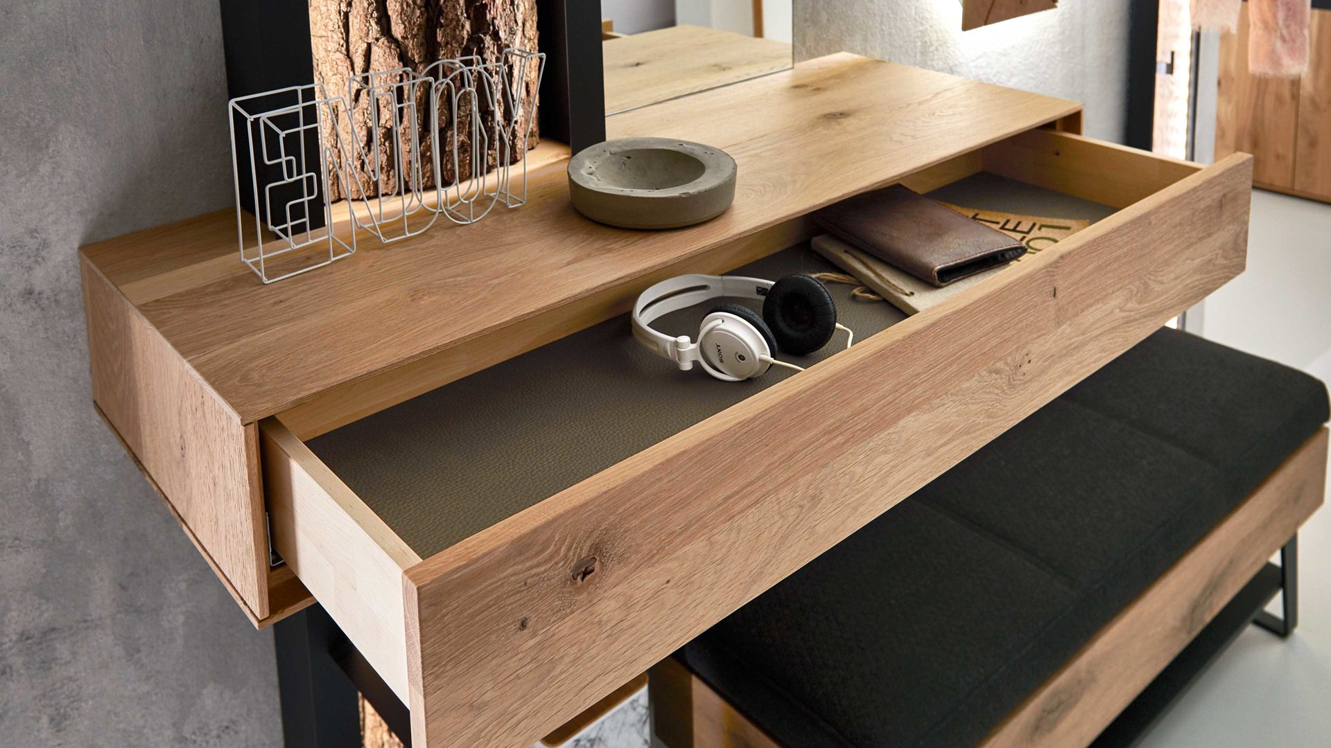 Regal Hartmann aus Spiegel in Transparent hartmann Garderobenprogramm Runa - Spiegel-Stauraumement Spiegel, Kerneiche & anthrazitfarbenes Metall