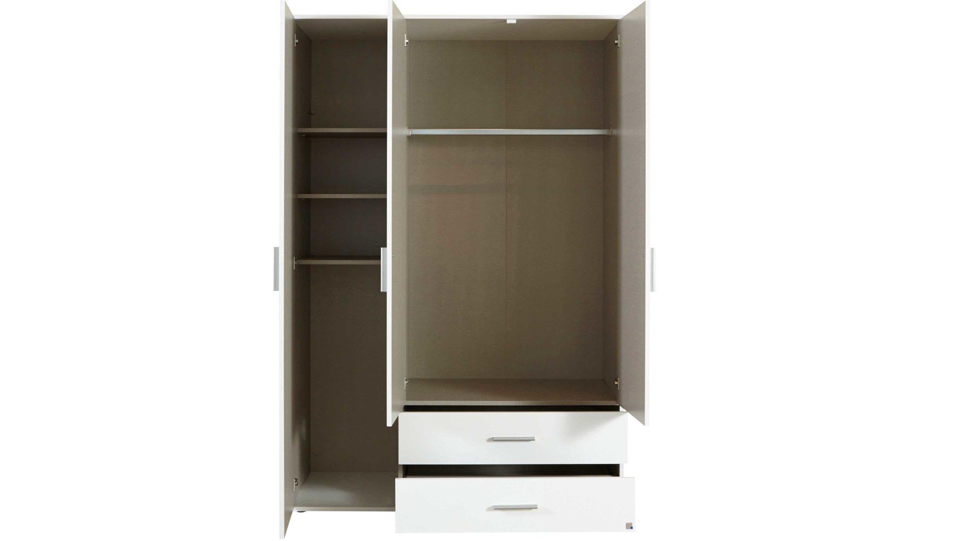 Kleiderschrank Rauch aus Holz in Weiß rauch BLUE Kleiderschrank Rasant als Schlafzimmermöbel Alpinweiß - Breite ca. 127 cm, drei Türen & zwei Schubladen