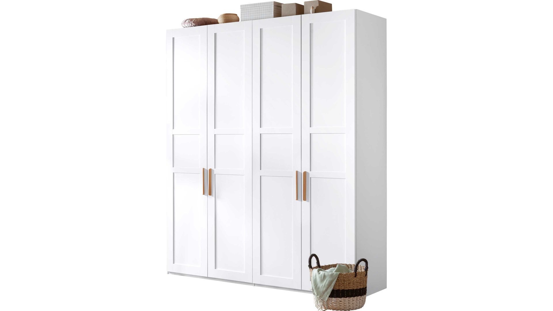 Kleiderschrank Rauch aus Holz in Weiß Kleiderschrank Fifty alpinweiße Kunststoffoberflächen & Holz – vier Türen, Breite ca. 201 cm