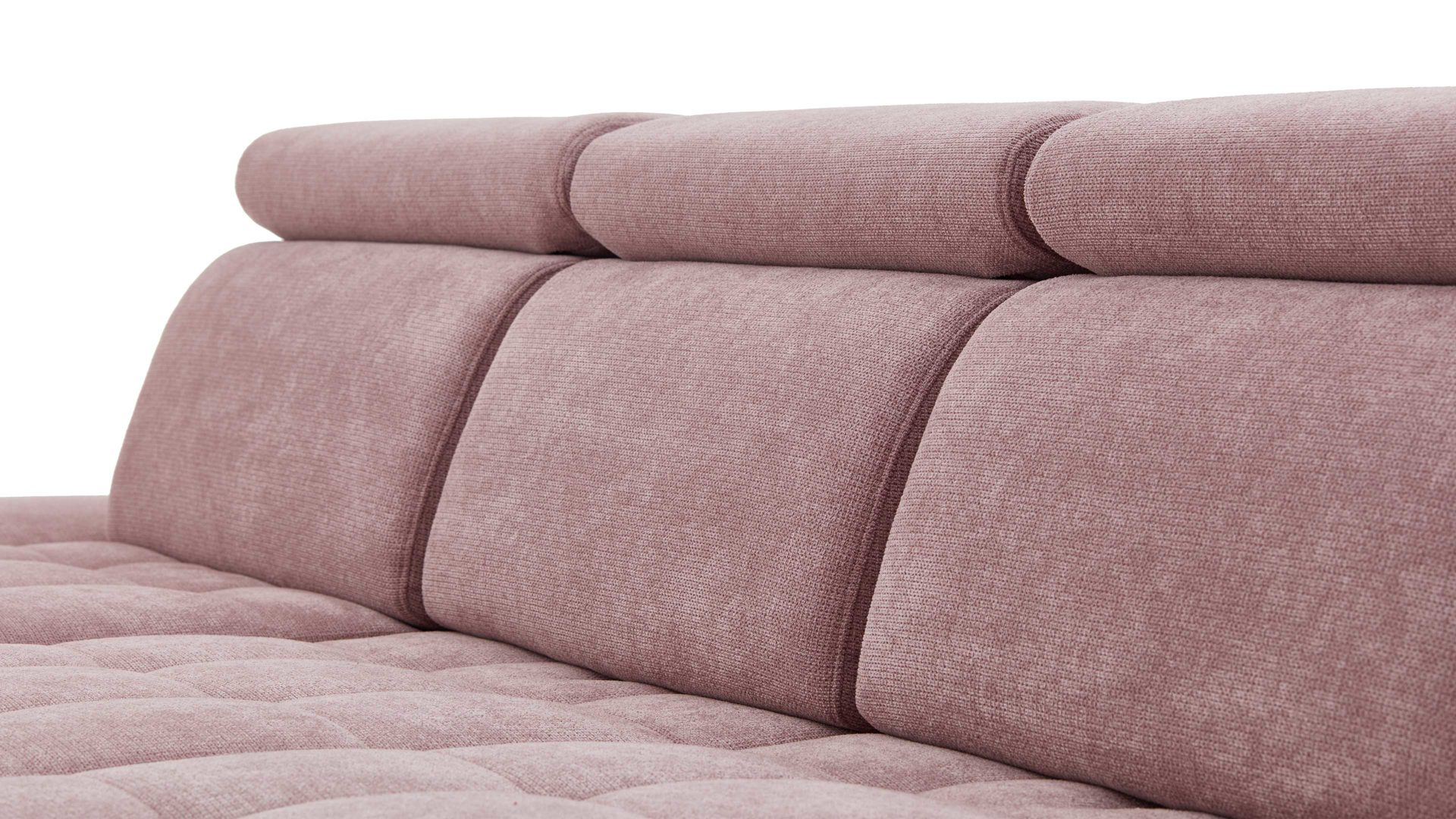 Ecksofa KAWOO aus Stoff in Rosa KAWOO Polsterprogramm Torino - Ecksofa fliederfarbenes Flachgewebe Paris 21572 & schwarze Metallfüße – Stellfläche ca. 186 x 312 cm