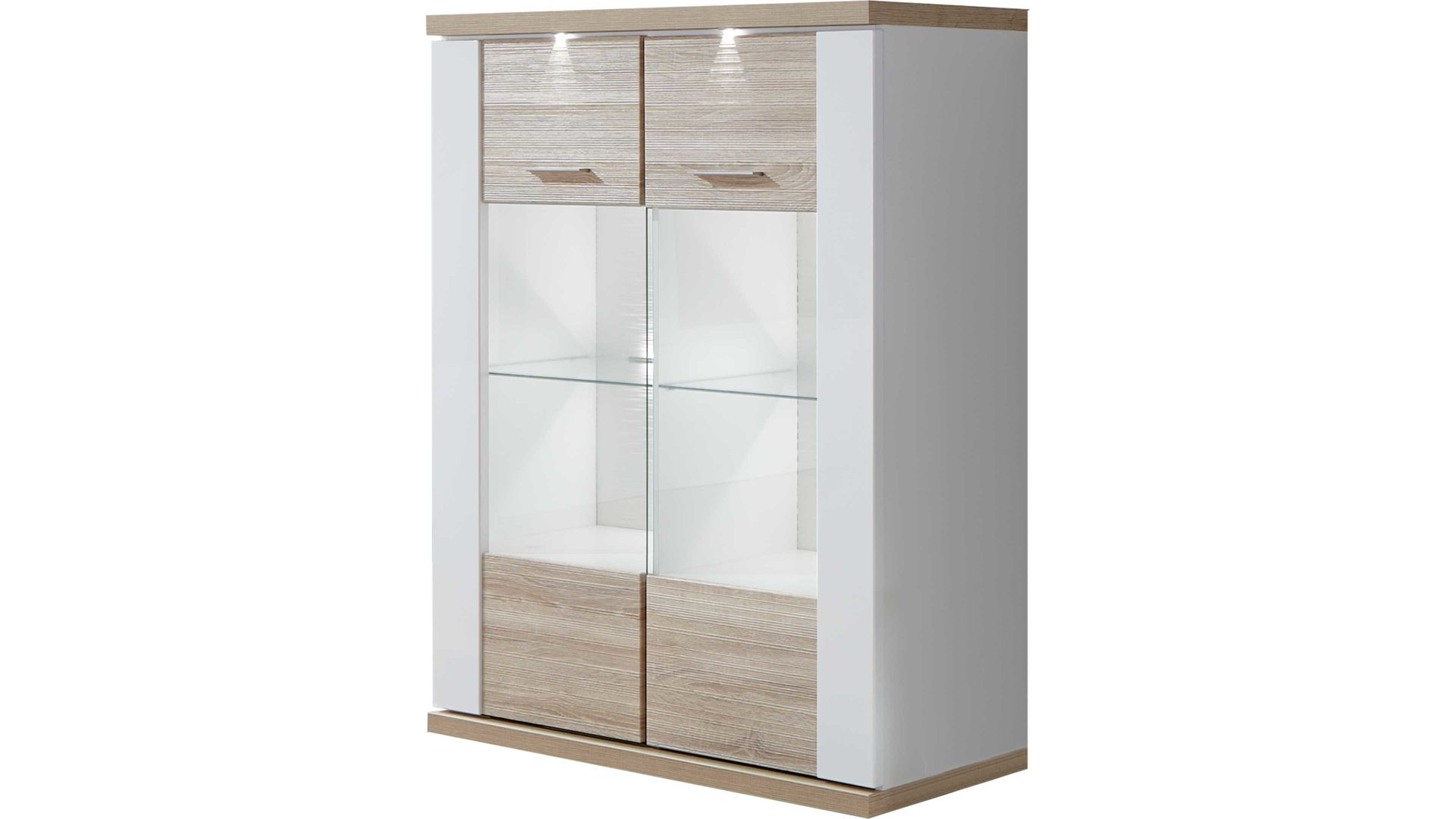 Highboard Ideal möbel aus Holz in Holzfarben Highboard Manhattan Weiß & Eiche sägerau – zwei  Türen