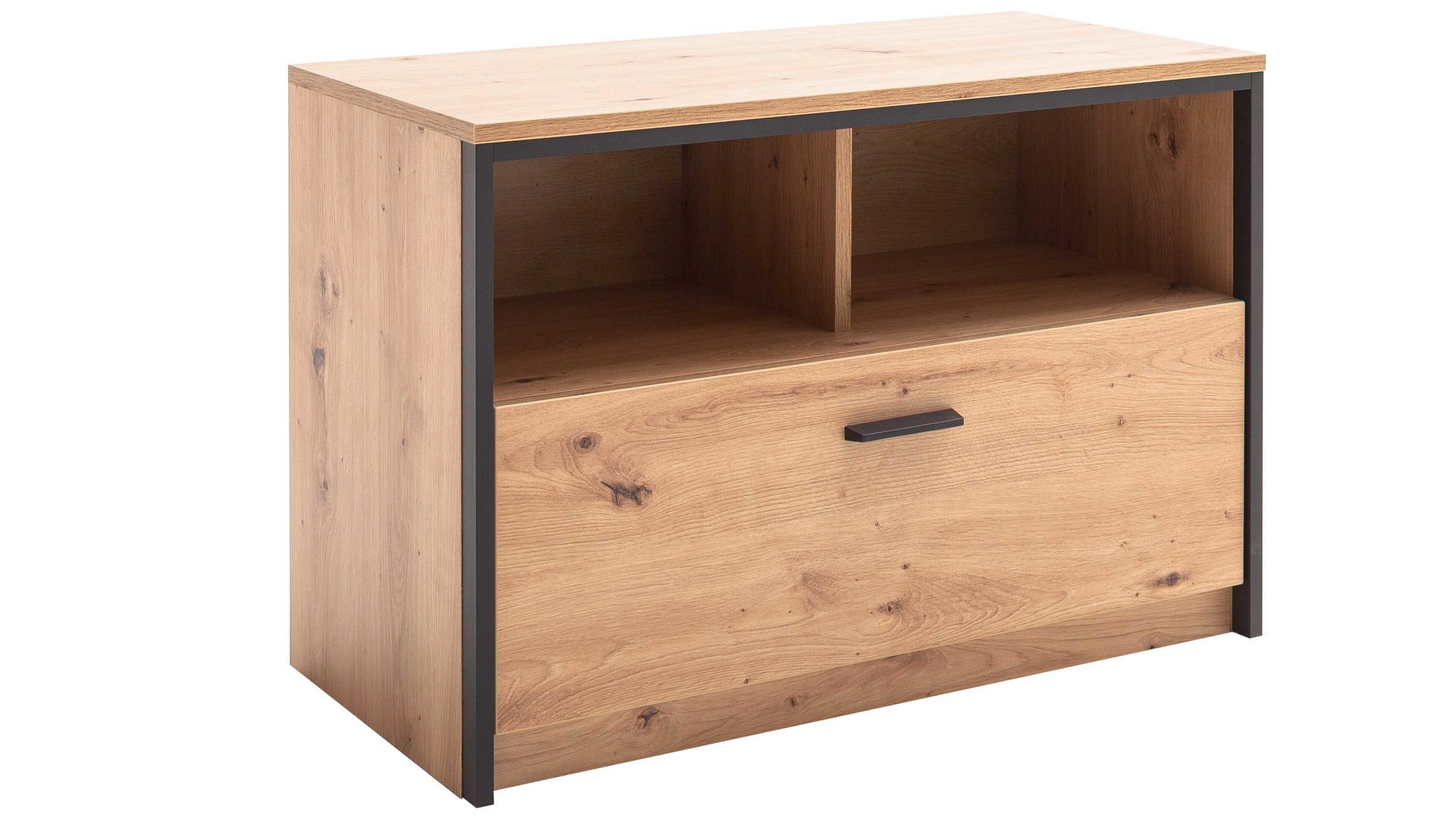 Garderobenbank Mca furniture aus Holz in Holzfarben Garderobenserie Bergen – Garderobenbank Balkeneiche & Anthrazit – eine Klapptür