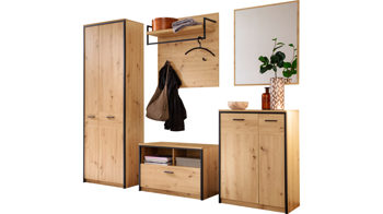 Garderoben-Set Mca furniture aus Holz in Holzfarben Garderobenserie Bergen – Komplett-Set Balkeneiche & Anthrazit – fünfteilig