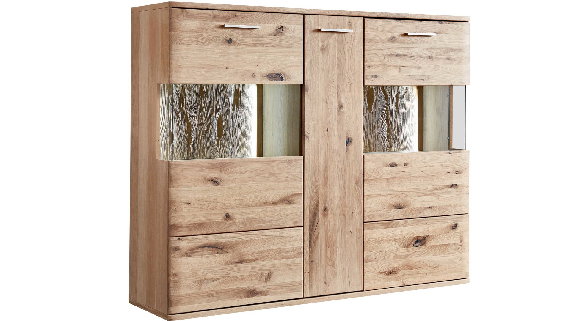 Highboard Mca furniture aus Holz in Holzfarben Wohnprogramm Santori - Highboard Eiche & Asteiche – drei Türen