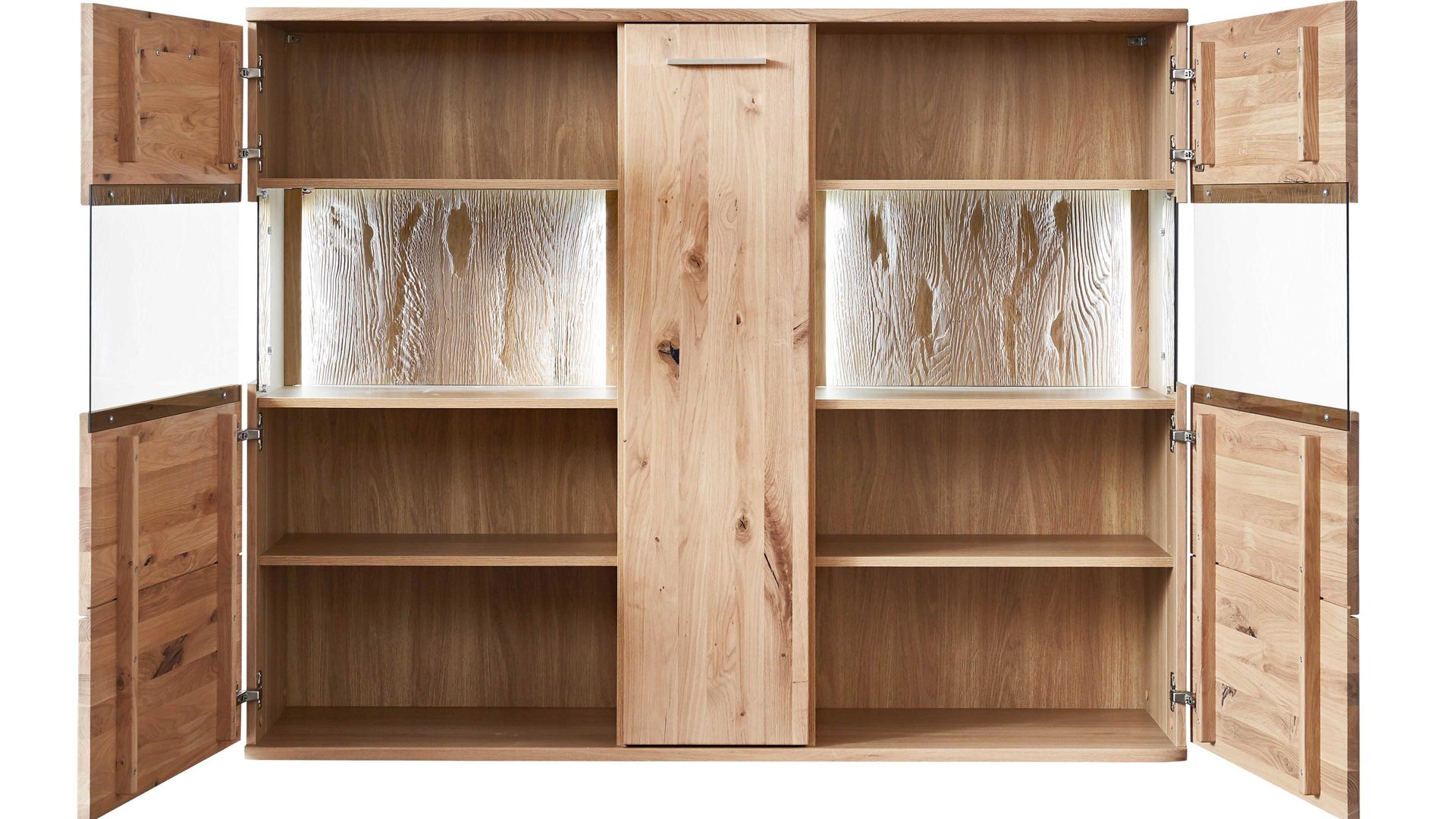 Highboard Mca furniture aus Holz in Holzfarben Wohnprogramm Santori - Highboard Eiche & Asteiche – drei Türen