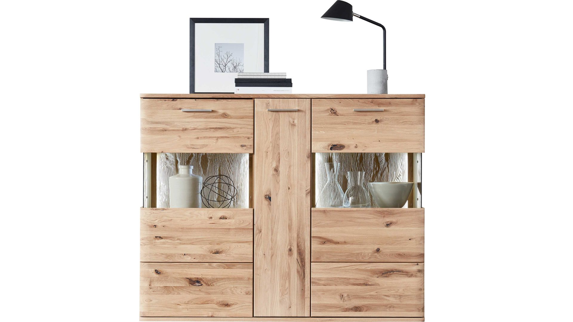 Highboard Mca furniture aus Holz in Holzfarben Wohnprogramm Santori - Highboard Eiche & Asteiche – drei Türen