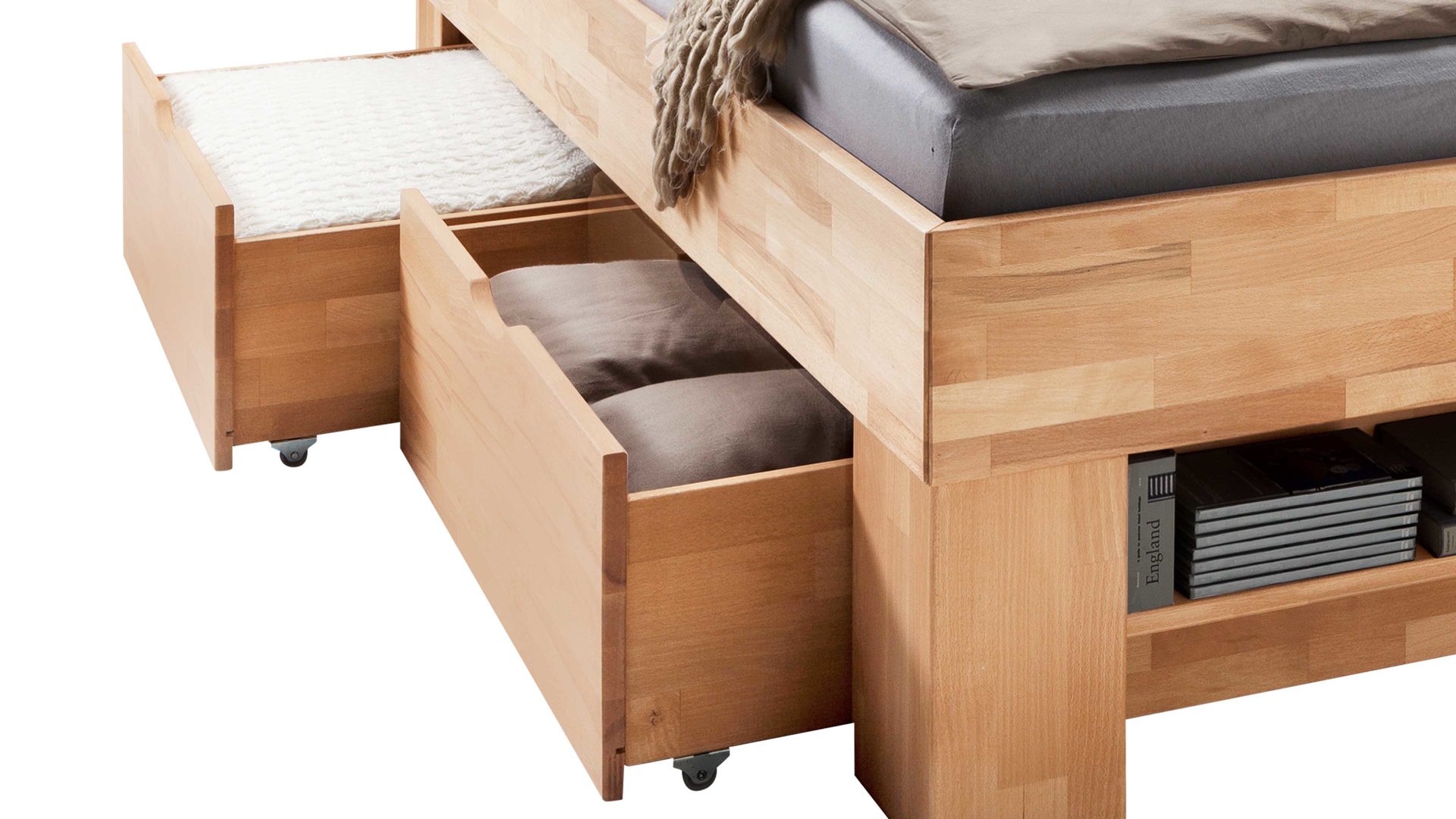 Doppelbett Elfo-möbel aus Holz in Holzfarben Bettgestell Sofie als Massivholzmöbel mit Wohlfühlkomfort natur geöltes Kernbuchenholz - Liegefläche ca. 180 x 200 cm