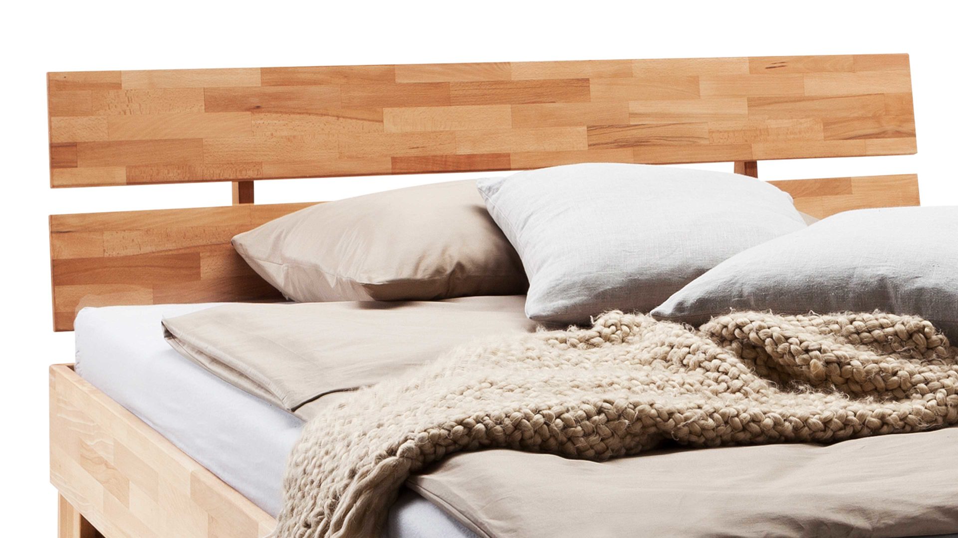 Funktionsbett Elfo-möbel aus Holz in Holzfarben Bettgestell Sofie als Massivholzmöbel mit Wohlfühlkomfort natur geöltes Kernbuchenholz - Liegefläche ca. 140 x 200 cm