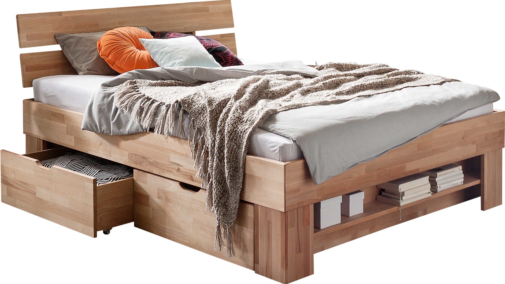 Doppelbett Elfo-möbel aus Holz in Holzfarben Bettgestell Sofie als Massivholzmöbel mit Wohlfühlkomfort natur geöltes Kernbuchenholz - Liegefläche ca. 180 x 200 cm