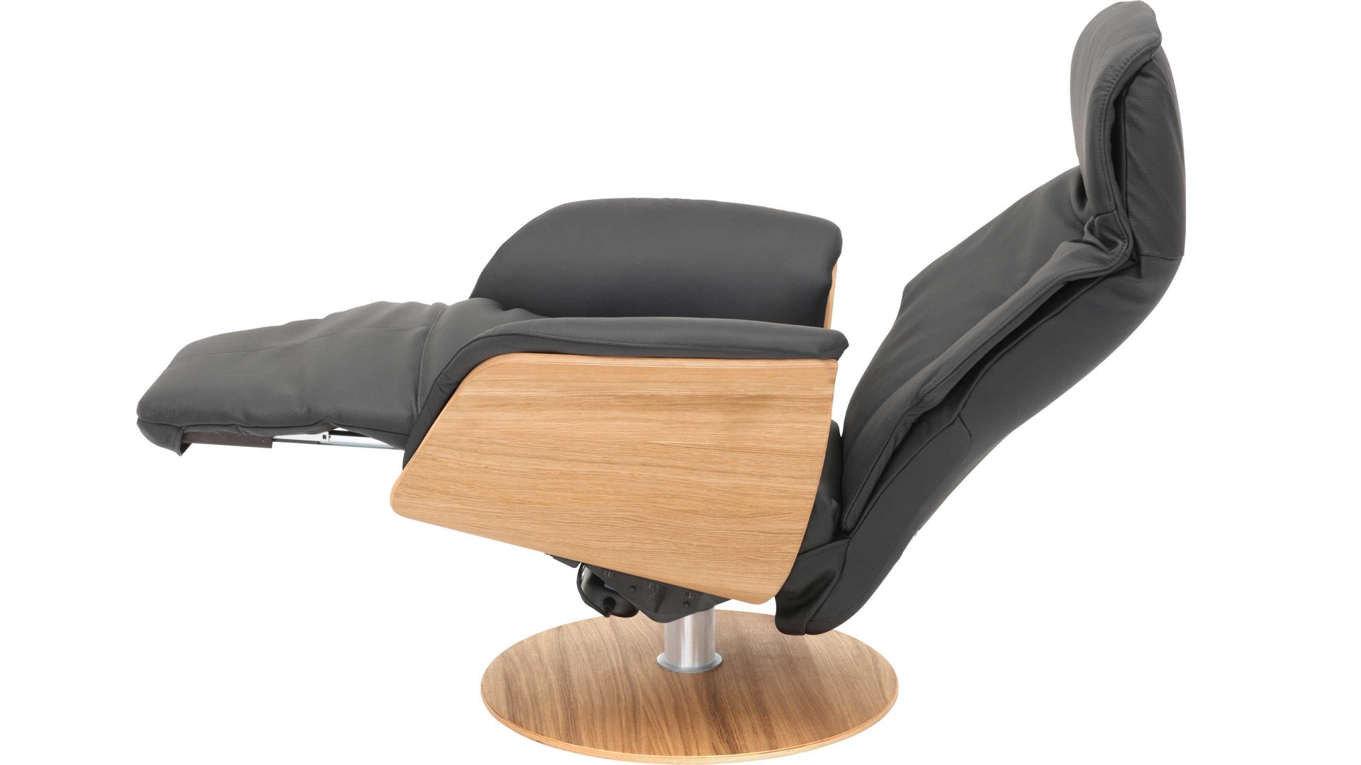 Relaxsessel Hjort knudsen aus Leder in Schwarz Relax-Drehsessel bzw. Ledersessel schwarzes Leder Soledo Split 441 & geölter Eichenholzfuß