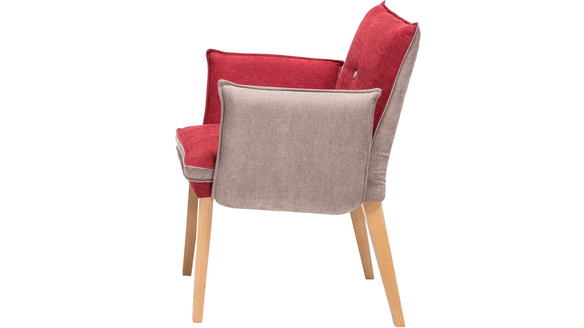 Polsterstuhl Standard furniture factory aus Stoff in Rot Polsterstuhl Genua mit Armlehnen als Sitzmöbel Rot & Camel, Bezug Kombi Rosso & Eichenholzfüße