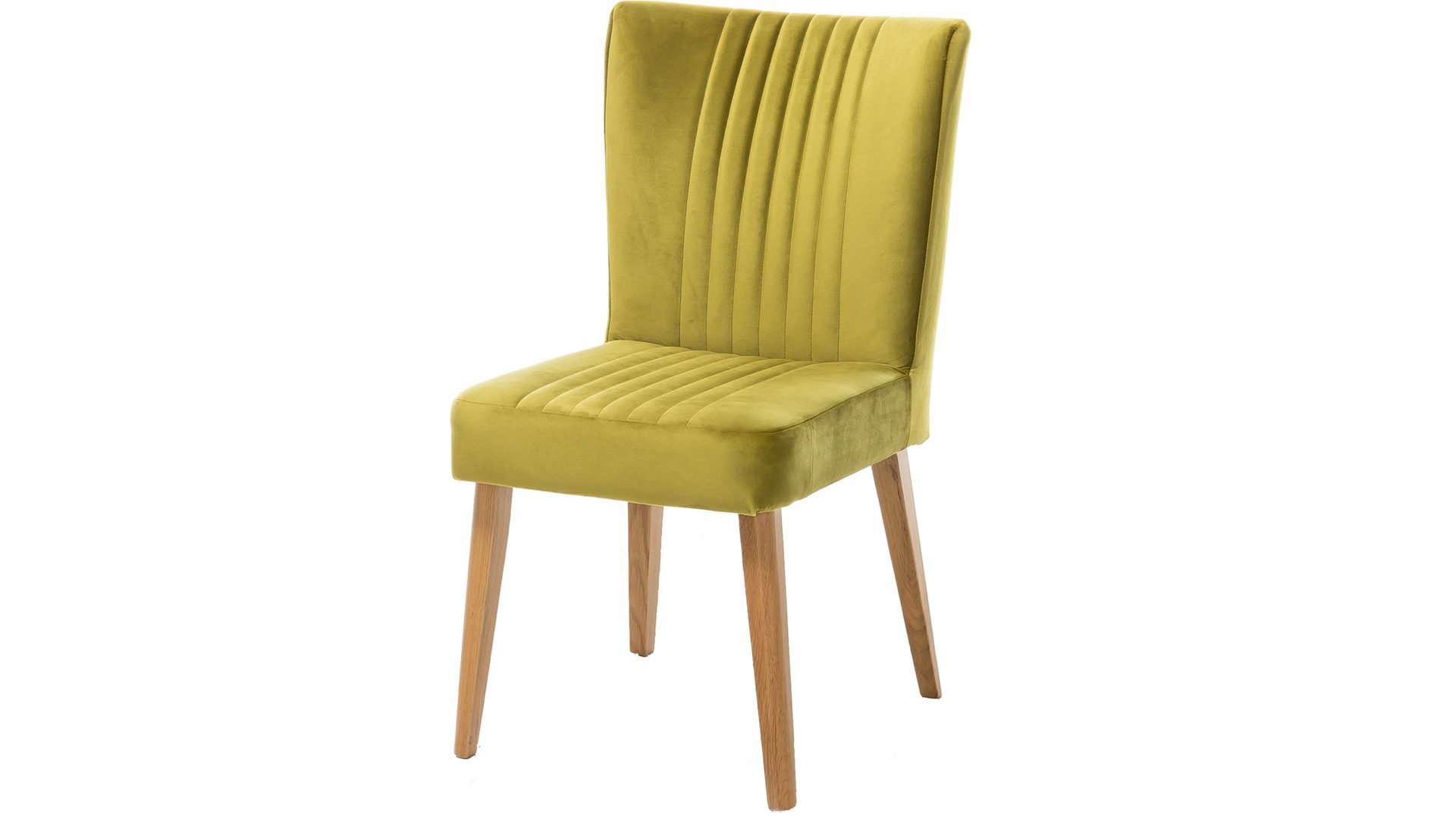 Polsterstuhl Standard furniture factory aus Stoff in Hellgrün Polsterstuhl - Sitzmöbel Jan olivgrüner Velours Brussels 429 & Eiche