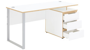 Schreibtisch Innostyle aus Holz in Weiß Büro Serie Memphis - Schreibtisch mit Container Weiß & Artisan Eiche - ca. 150 x 73 cm