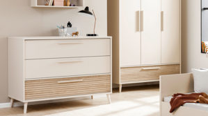 Schubladenkommode Paidi aus Holz in Beige PAIDI Eefje – Schubladenkommode Cashmere-Beige & Groovy-Oak - drei Schubladen, Breite ca.  95 cm