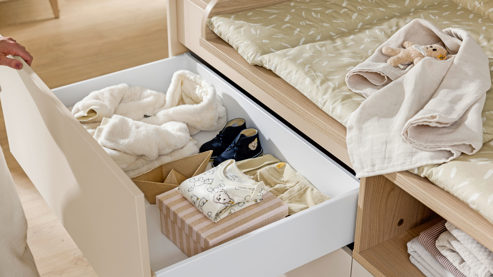 Kombikommode Paidi aus Holz in Beige PAIDI Babyzimmer Mila & Ben – Kombikommode Cashmere-Beige & Scandinavian Wood - eine Tür, zwei Schubladen, Breite  ca. 129 cm