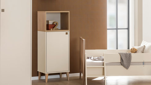 Highboard Paidi aus Holz in Beige PAIDI Babyzimmer Mila & Ben – Highboard links eine Tür, Breite  ca. 48 cm - Cashmere-Beige & Scandinavian Wood