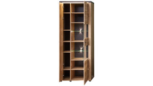 Vitrine Innostyle aus Holz in Holzfarben Wohnzimmer Serie Tina - Vitrine mit Beleuchtung Mauvella Eiche & Carbon - ca. 80 x 204 cm