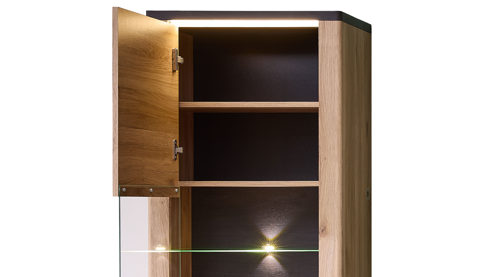 Vitrine Innostyle aus Holz in Holzfarben Wohnzimmer Serie Tina - Vitrine mit Beleuchtung Mauvella Eiche & Carbon - ca. 60 x 204 cm