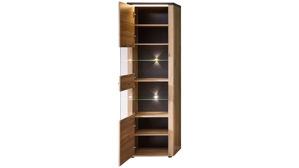 Vitrine Innostyle aus Holz in Holzfarben Wohnzimmer Serie Tina - Vitrine mit Beleuchtung Mauvella Eiche & Carbon - ca. 60 x 204 cm