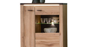 Vitrine Innostyle aus Holz in Holzfarben Wohnzimmer Serie Tina - Highboard mit Beleuchtung Mauvella Eiche & Carbon - ca. 80 x 146 cm