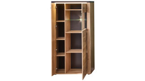 Vitrine Innostyle aus Holz in Holzfarben Wohnzimmer Serie Tina - Highboard mit Beleuchtung Mauvella Eiche & Carbon - ca. 80 x 146 cm