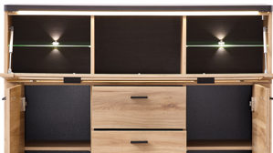 Vitrine Innostyle aus Holz in Holzfarben Wohnzimmer Serie Tina - Highboard mit Beleuchtung Mauvella Eiche & Carbon - ca. 130 x 132 cm