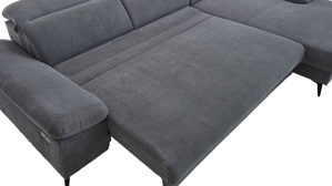 Ecksofa KAWOO aus Stoff in Grau KAWOO Polsterprogramm Exit - Funktions-Ecksofa grauer Velourbezug Onega 07 - Stellfläche ca. 314 x 198 cm