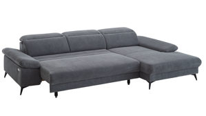 Ecksofa KAWOO aus Stoff in Grau KAWOO Polsterprogramm Exit - Funktions-Ecksofa grauer Velourbezug Onega 07 - Stellfläche ca. 314 x 198 cm
