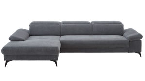 Ecksofa KAWOO aus Stoff in Grau KAWOO Polsterprogramm Exit - Funktions-Ecksofa grauer Velourbezug Onega 07 - Stellfläche ca. 198 x 314 cm