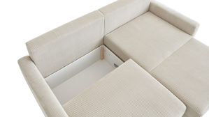 Ecksofa Restyl aus Stoff in Beige Ecksofa Zac mit Schlaffunktion naturfarbener Cordbezug & schwarze Metallfüße - Stellfläche ca. 230 x 165 cm