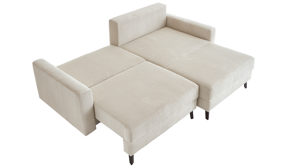 Ecksofa Restyl aus Stoff in Beige Ecksofa Zac mit Schlaffunktion naturfarbener Cordbezug & schwarze Metallfüße - Stellfläche ca. 230 x 165 cm