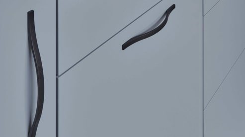 Einbauküche Nobilia® aus Holz in Hellblau nobilia® Einbauküche Senso mit JUNKER Elektrogeräten, z. B.  Backofen Sky, Eiche Como & Stripewood light - Stellfläche ca. 310 x 245 cm