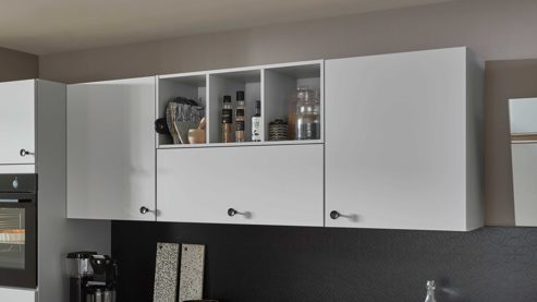 Einbauküche Nobilia® aus Holz in Hellgrau nobilia® Einbauküche Softline mit Elektrogeräten, z. B. Kühlschrank Seidengrau - Länge ca. 390 cm