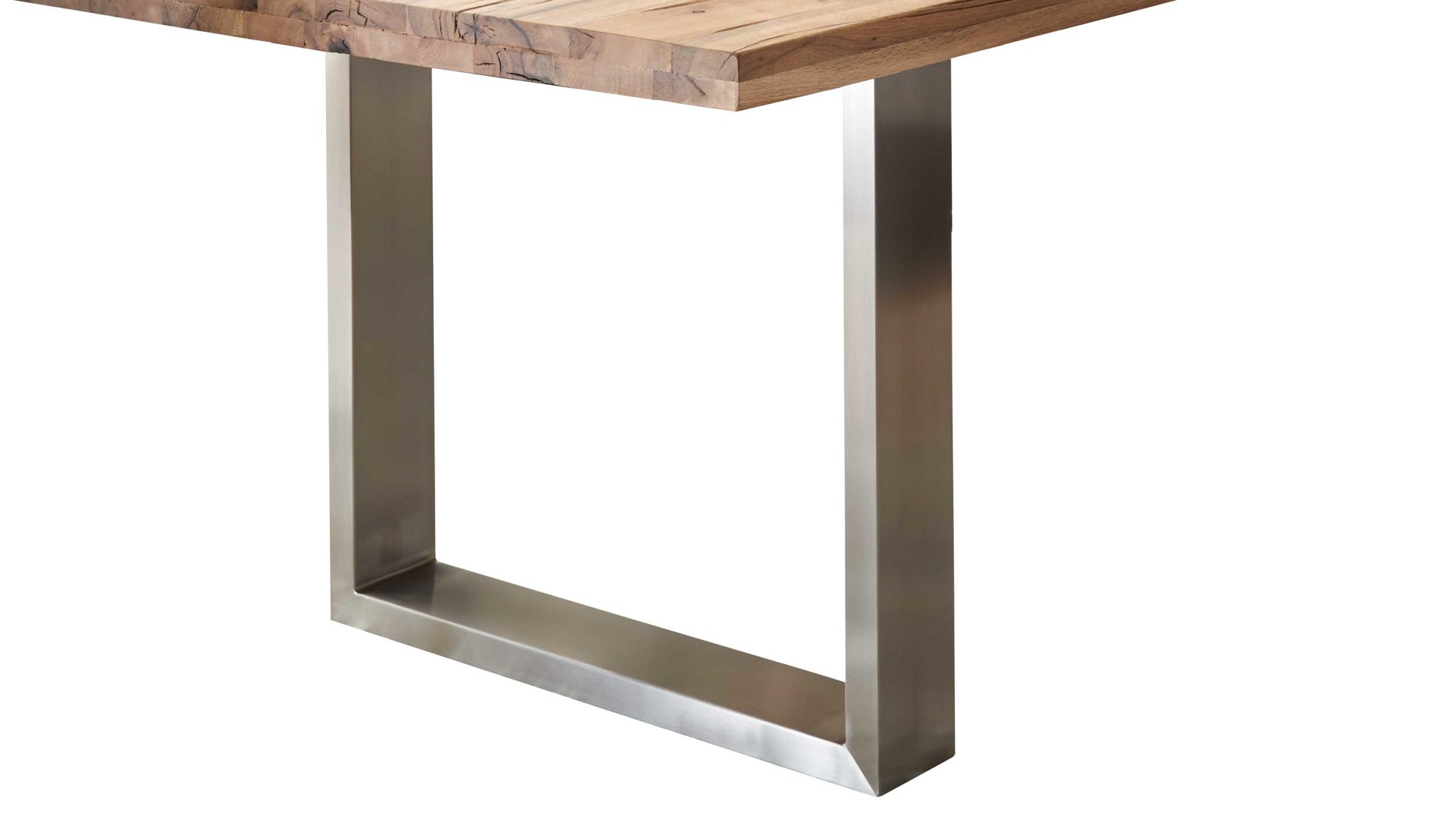 Esstisch Mca furniture aus Holz in Holzfarben Massivholztisch bzw. Esstisch Wildeiche & gebürstetes Edelstahlgestell – ca. 180 x 100 cm