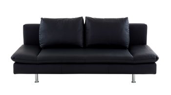 Schlafsofa comfortmaster besser sitzen, liegen, leben aus Leder in Schwarz Comfortmaster Schlafsofa Mia schwarzes Leder 10-1014 & verchromte Metallfüße - Breite ca. 200 cm