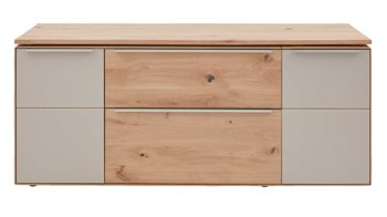 Schreibtisch Interliving aus Holz in Hellgrau Interliving Wohnzimmer Serie 2020 - Verwandlungs-Sideboard Asteiche bianco & Schlamm – zwei Türen, zwei Klappen