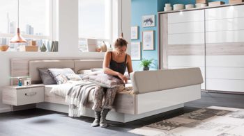 Doppelbett Forte® aus Holz in Holzfarben Doppelbettgestell Rondino Sandeiche & Weiß – Liegefläche ca. 180 x 200 cm