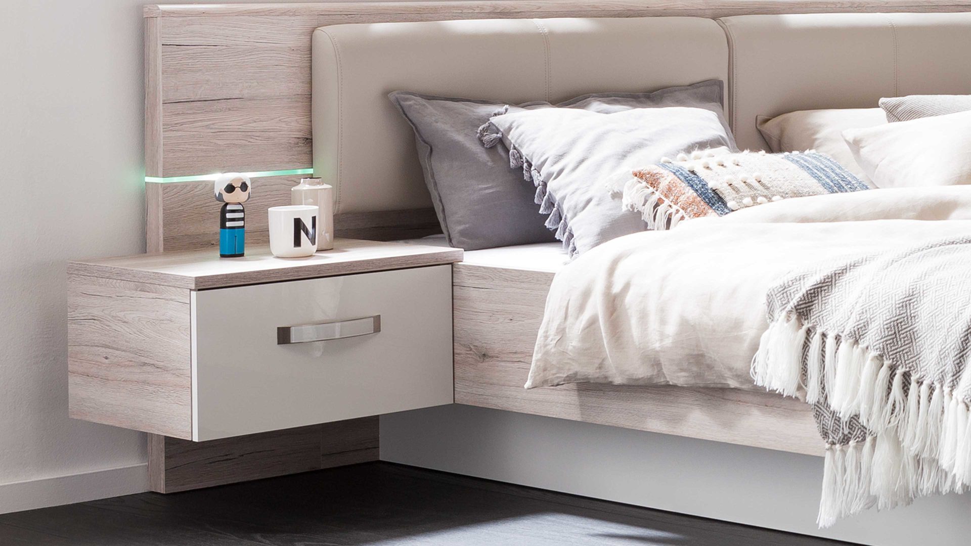 Doppelbett Forte® aus Holz in Holzfarben Doppelbettgestell Rondino Sandeiche & Weiß – Liegefläche ca. 180 x 200 cm